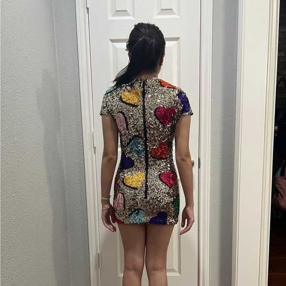 Alice + Olivia Gold Sequin Heart Mini Dress - Picture 6 of 10